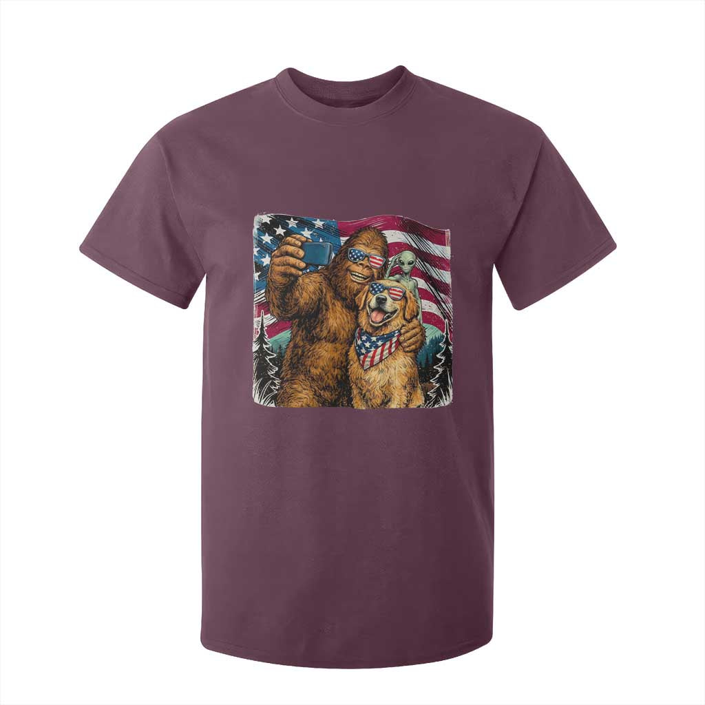 Funny Patriotic Bigfoot Golden Retriever Selfie Squad T Shirt For Kid TS12 Maroon Print Your Wear