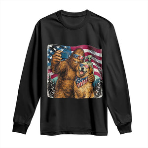 Funny Patriotic Bigfoot Golden Retriever Selfie Squad Long Sleeve Shirt TS12 Black Print Your Wear