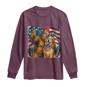 Funny Patriotic Bigfoot Golden Retriever Selfie Squad Long Sleeve Shirt TS12 Maroon Print Your Wear
