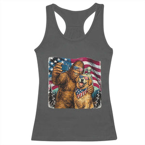 Funny Patriotic Bigfoot Golden Retriever Selfie Squad Racerback Tank Top TS12 Dark Heather Print Your Wear