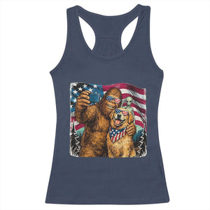 Funny Patriotic Bigfoot Golden Retriever Selfie Squad Racerback Tank Top TS12 Navy Print Your Wear