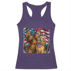 Funny Patriotic Bigfoot Golden Retriever Selfie Squad Racerback Tank Top TS12 Purple Print Your Wear