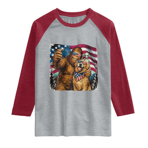 Funny Patriotic Bigfoot Golden Retriever Selfie Squad Raglan Shirt TS12 Heather Gray Heather Red Print Your Wear