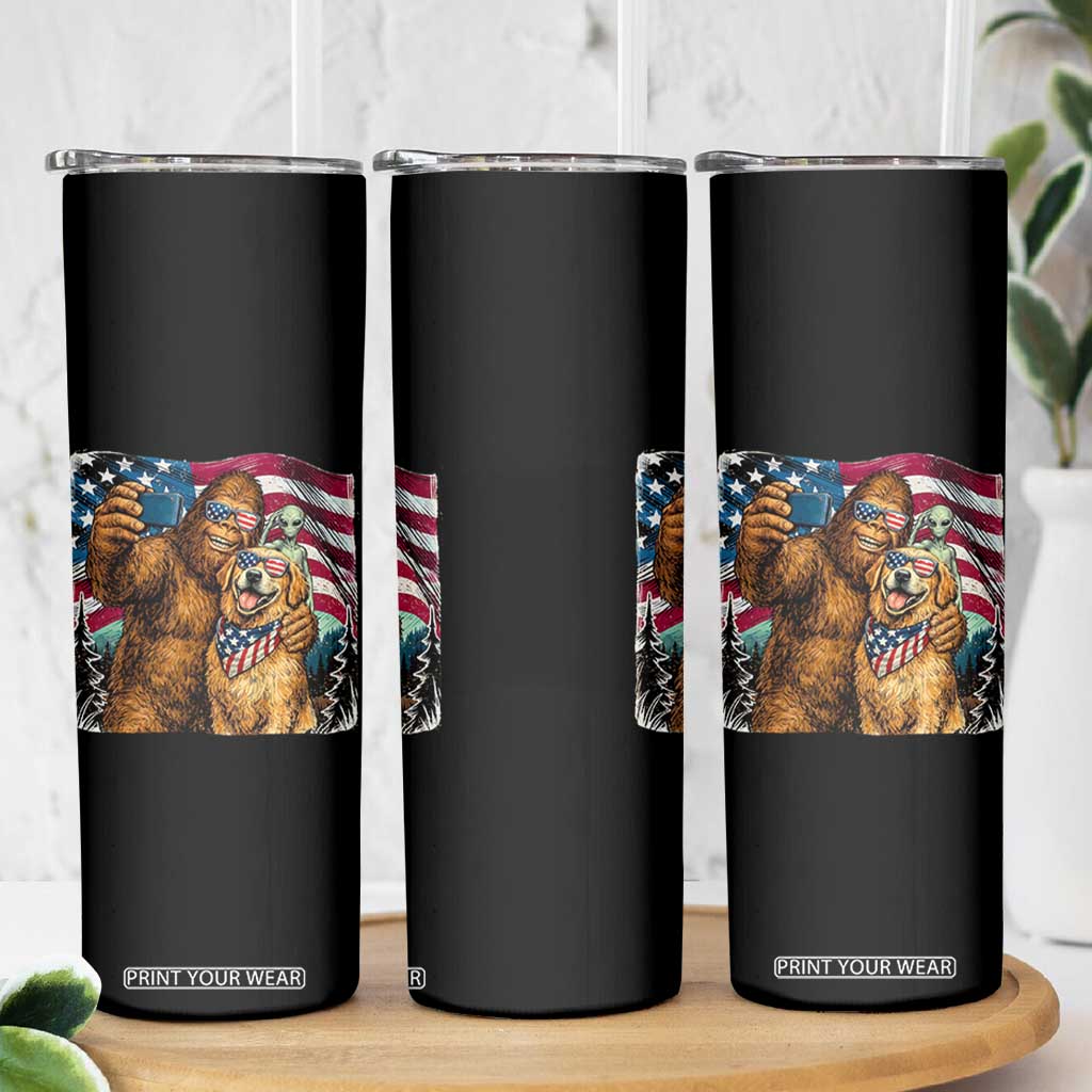 Funny Patriotic Bigfoot Golden Retriever Selfie Squad Skinny Tumbler TS12 Print Your Wear
