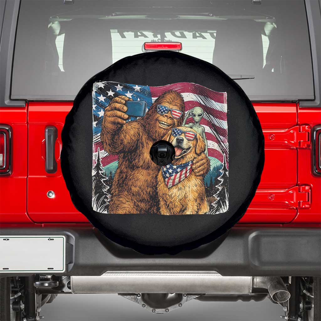 Funny Patriotic Bigfoot Golden Retriever Selfie Squad Spare Tire Cover TS12 Black Print Your Wear