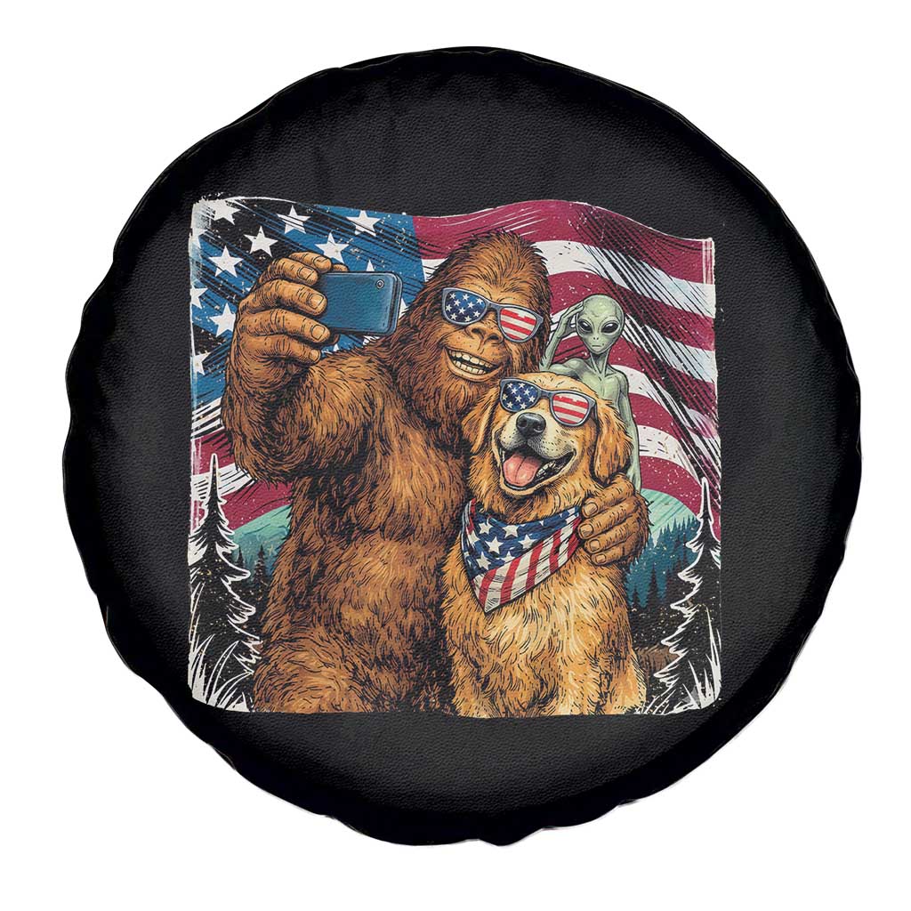 Funny Patriotic Bigfoot Golden Retriever Selfie Squad Spare Tire Cover TS12 Print Your Wear