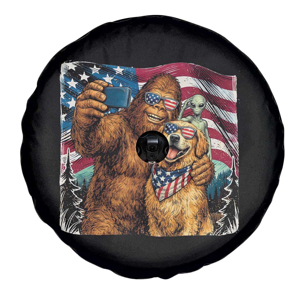 Funny Patriotic Bigfoot Golden Retriever Selfie Squad Spare Tire Cover TS12 Print Your Wear