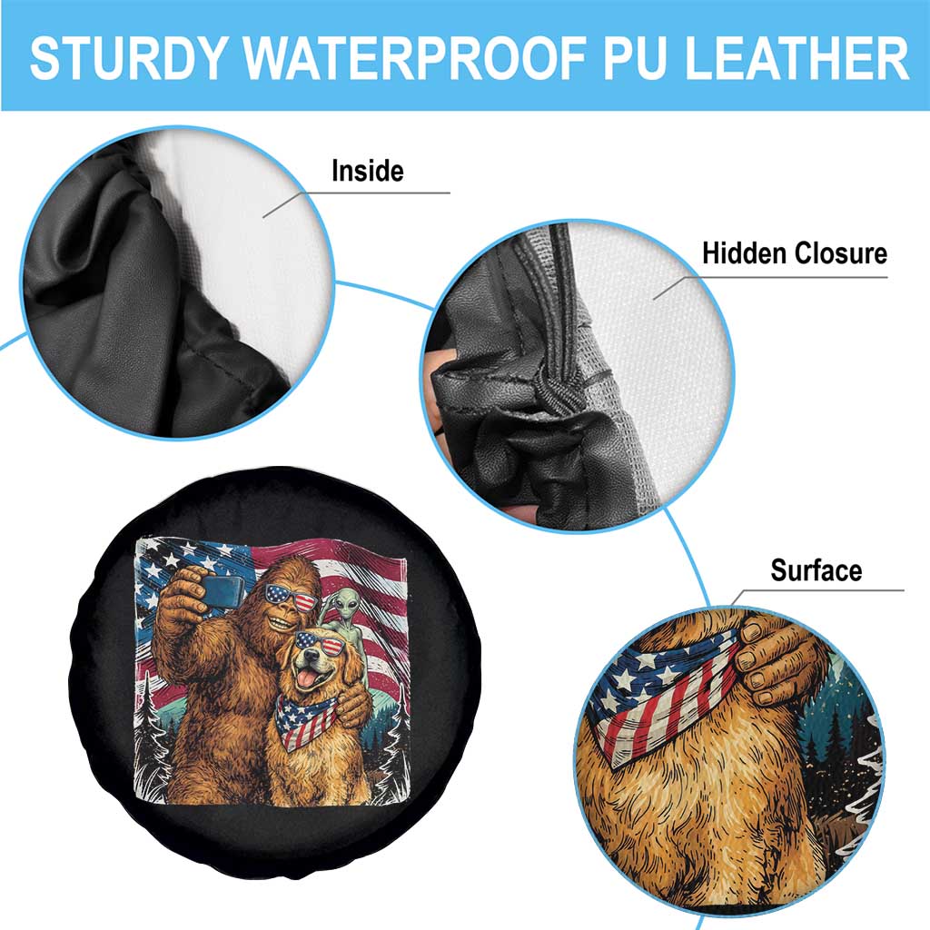 Funny Patriotic Bigfoot Golden Retriever Selfie Squad Spare Tire Cover TS12 Print Your Wear