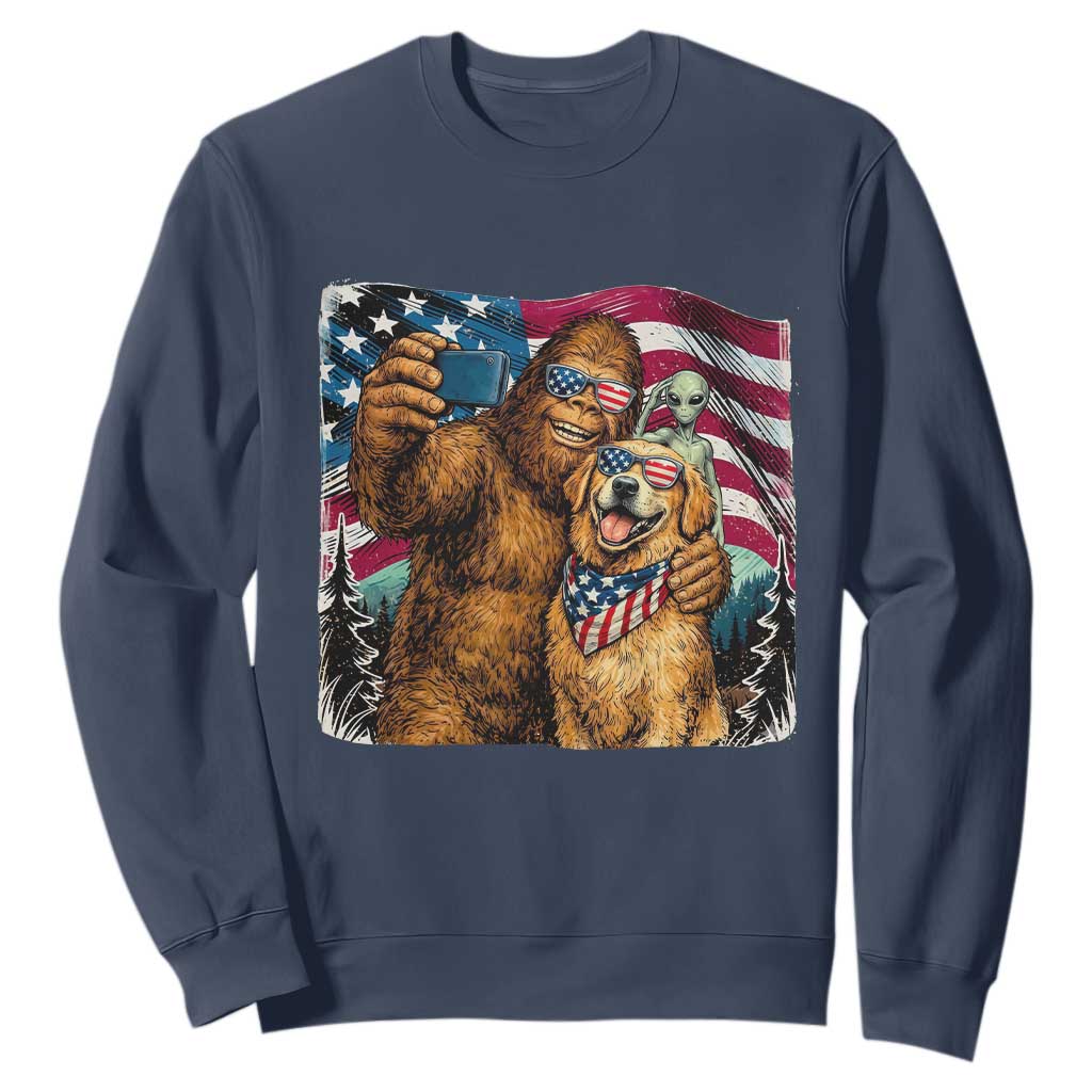 Funny Patriotic Bigfoot Golden Retriever Selfie Squad Sweatshirt