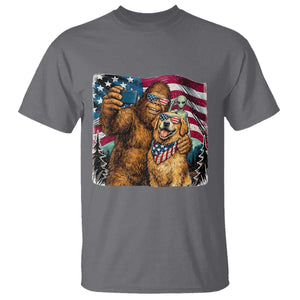 Funny Patriotic Bigfoot Golden Retriever Selfie Squad T Shirt TS12 Charcoal Print Your Wear