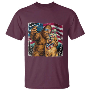 Funny Patriotic Bigfoot Golden Retriever Selfie Squad T Shirt TS12 Maroon Print Your Wear