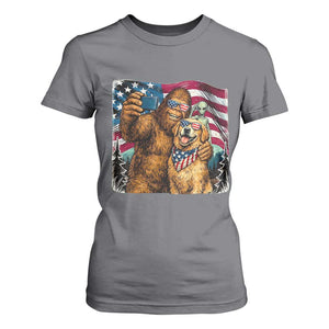 Funny Patriotic Bigfoot Golden Retriever Selfie Squad T Shirt For Women TS12 Charcoal Print Your Wear
