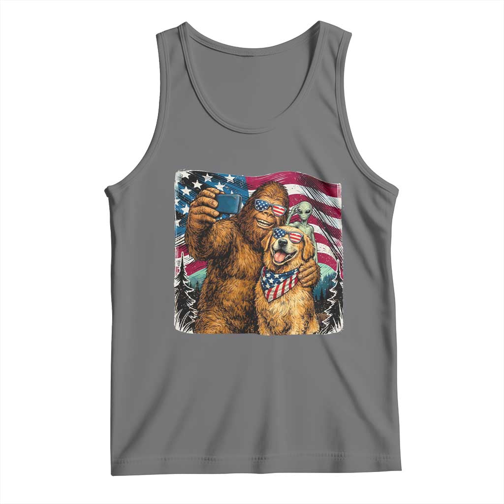 Funny Patriotic Bigfoot Golden Retriever Selfie Squad Tank Top TS12 Black Heather Print Your Wear