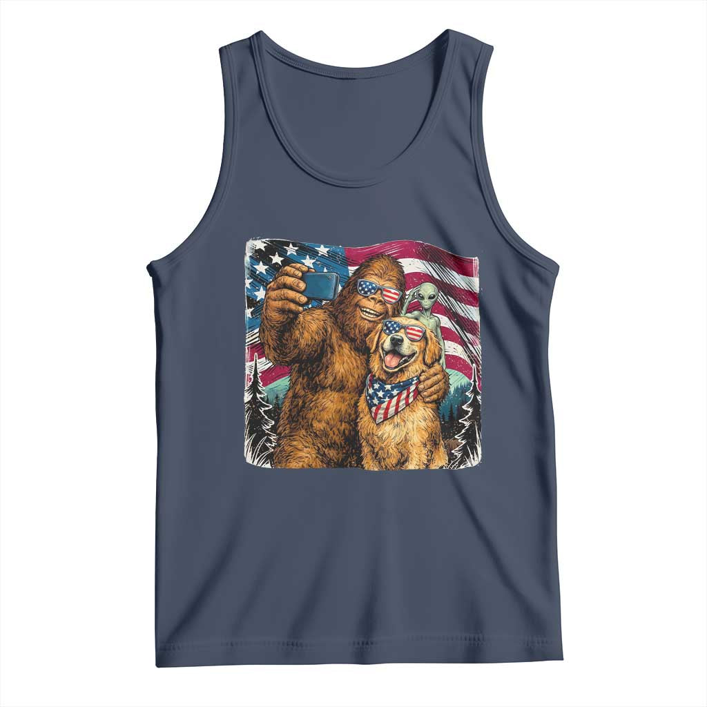 Funny Patriotic Bigfoot Golden Retriever Selfie Squad Tank Top TS12 Navy Print Your Wear