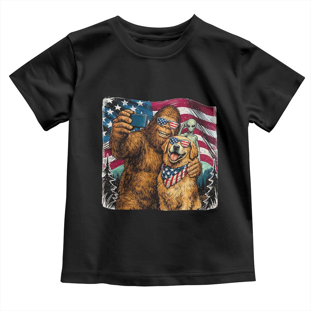 Funny Patriotic Bigfoot Golden Retriever Selfie Squad Toddler T Shirt TS12 Black Print Your Wear