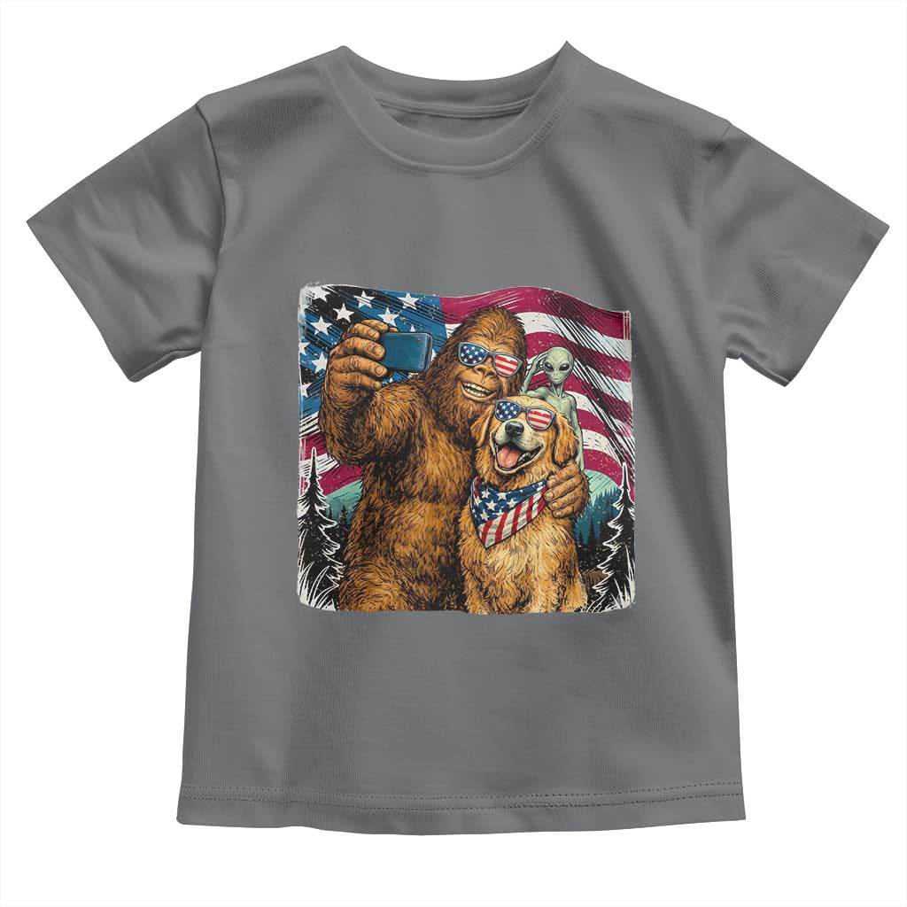 Funny Patriotic Bigfoot Golden Retriever Selfie Squad Toddler T Shirt TS12 Charcoal Print Your Wear