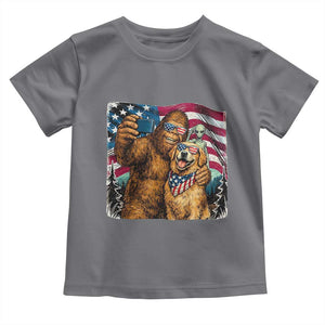 Funny Patriotic Bigfoot Golden Retriever Selfie Squad Toddler T Shirt TS12 Charcoal Print Your Wear