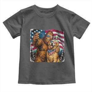 Funny Patriotic Bigfoot Golden Retriever Selfie Squad Toddler T Shirt TS12 Dark Heather Print Your Wear