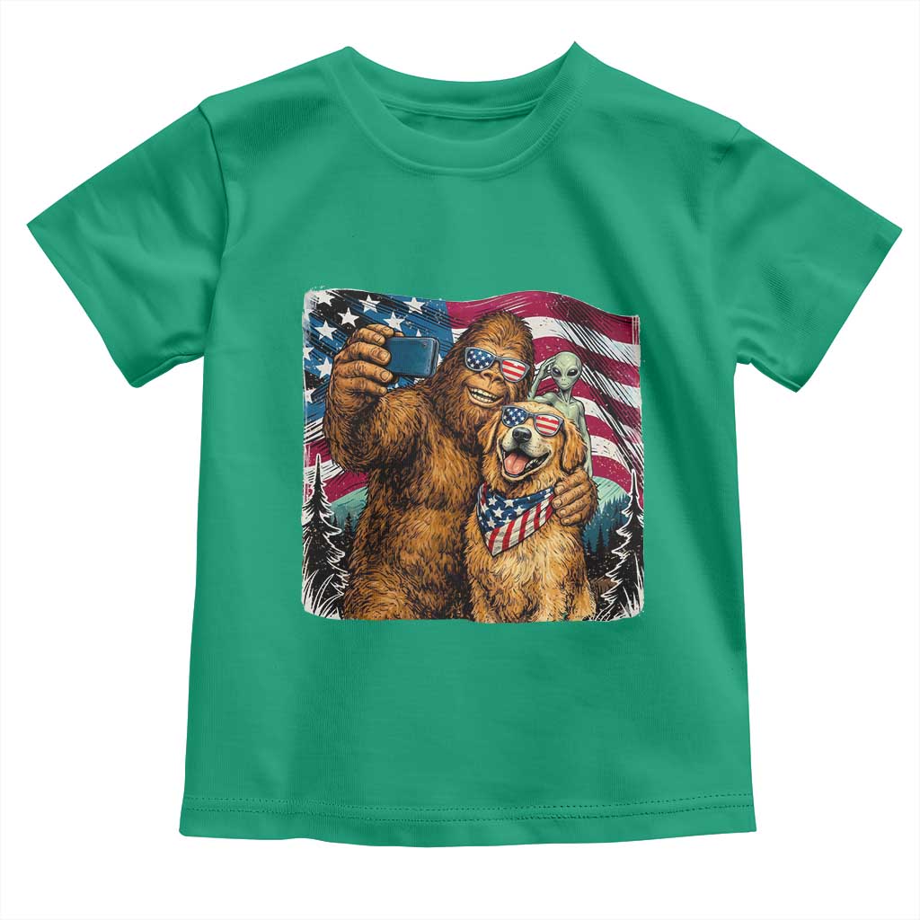Funny Patriotic Bigfoot Golden Retriever Selfie Squad Toddler T Shirt TS12 Irish Green Print Your Wear