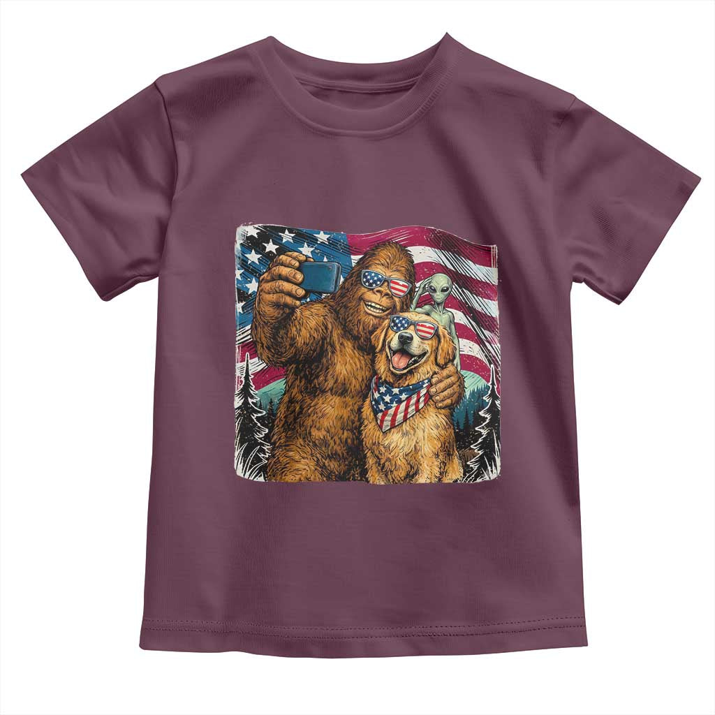 Funny Patriotic Bigfoot Golden Retriever Selfie Squad Toddler T Shirt TS12 Maroon Print Your Wear