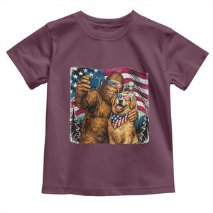 Funny Patriotic Bigfoot Golden Retriever Selfie Squad Toddler T Shirt TS12 Maroon Print Your Wear