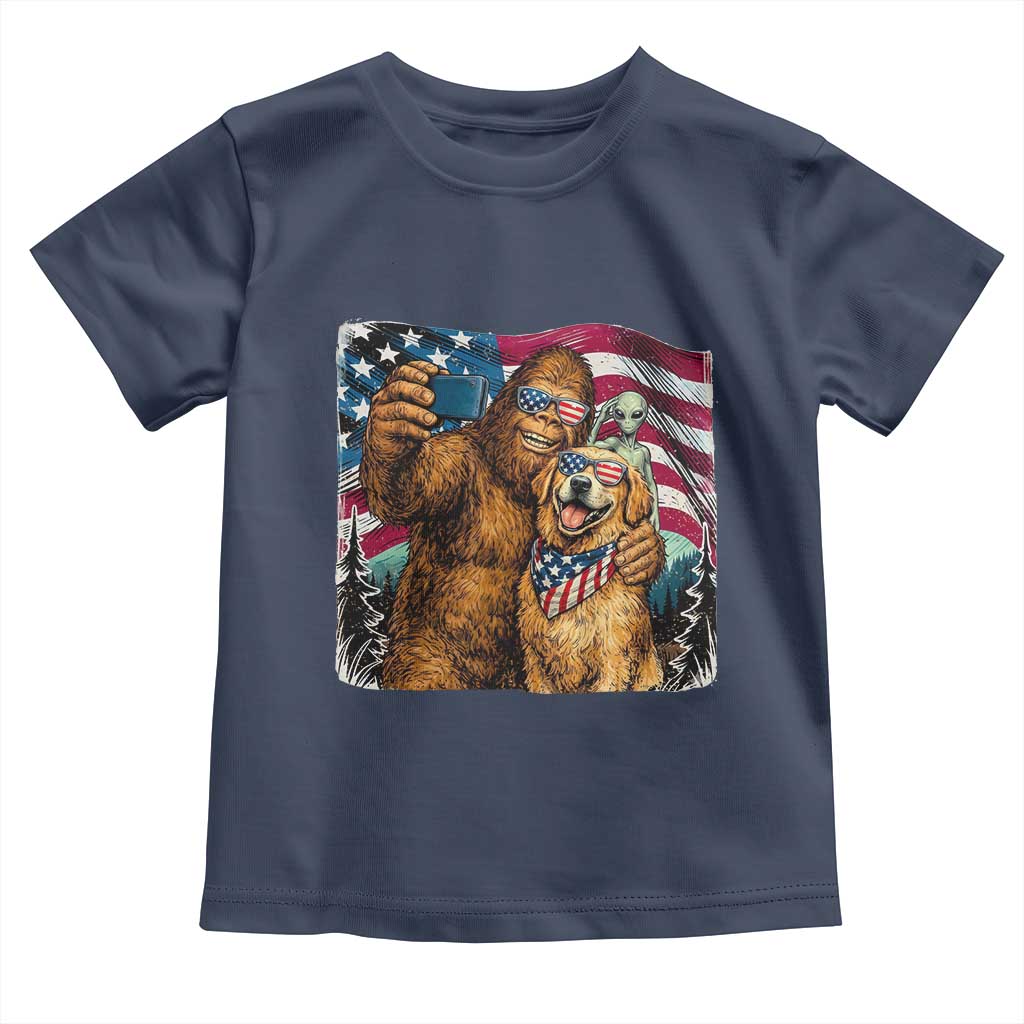 Funny Patriotic Bigfoot Golden Retriever Selfie Squad Toddler T Shirt TS12 Navy Print Your Wear