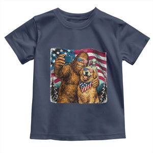 Funny Patriotic Bigfoot Golden Retriever Selfie Squad Toddler T Shirt TS12 Navy Print Your Wear