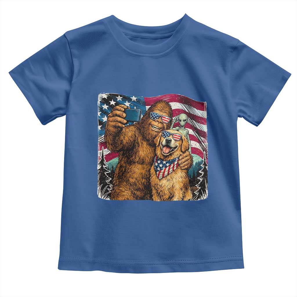 Funny Patriotic Bigfoot Golden Retriever Selfie Squad Toddler T Shirt TS12 Royal Blue Print Your Wear