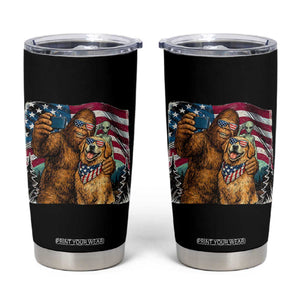 Funny Patriotic Bigfoot Golden Retriever Selfie Squad Tumbler Cup