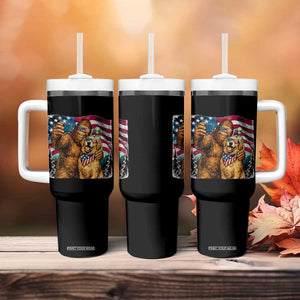 Funny Patriotic Bigfoot Golden Retriever Selfie Squad Tumbler With Handle