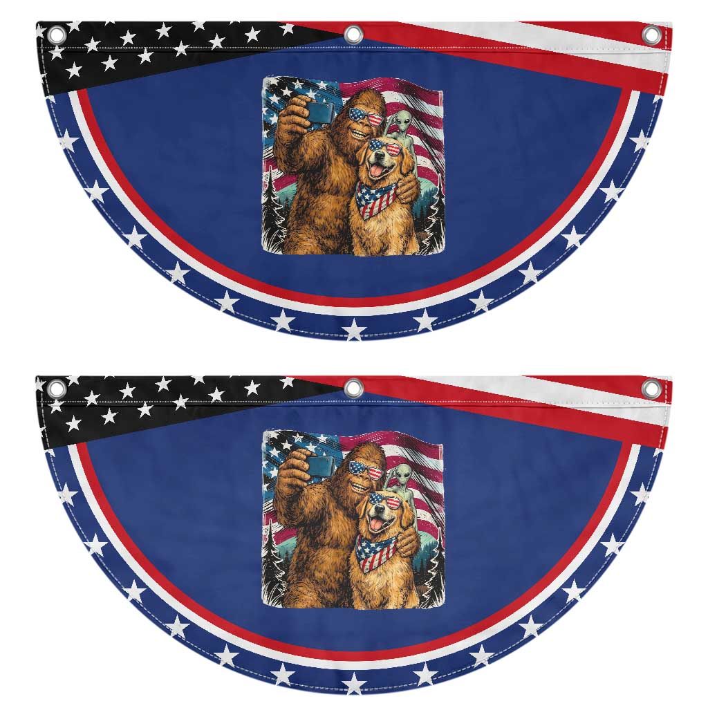 Funny Bigfoot Golden Retriever Selfie Squad Patriotic Fan Flag
