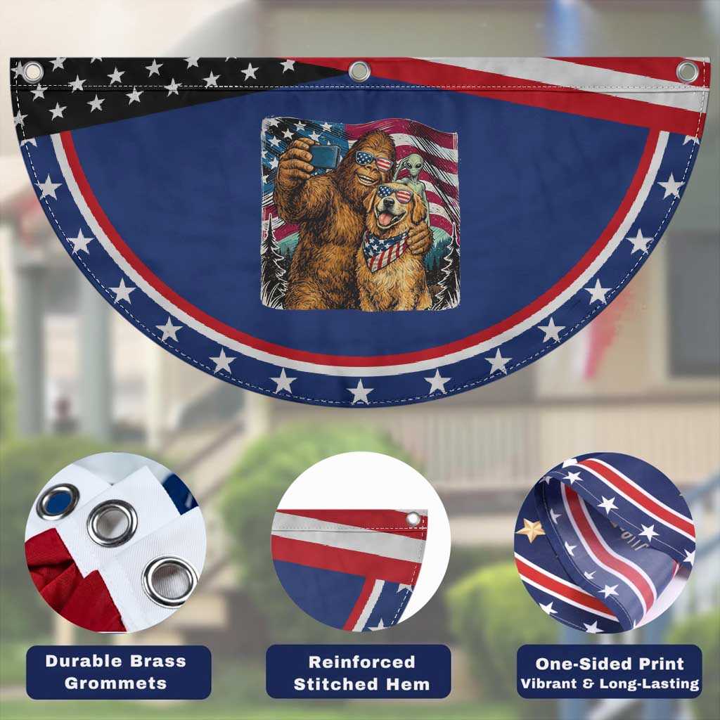 Funny Bigfoot Golden Retriever Selfie Squad Patriotic Fan Flag