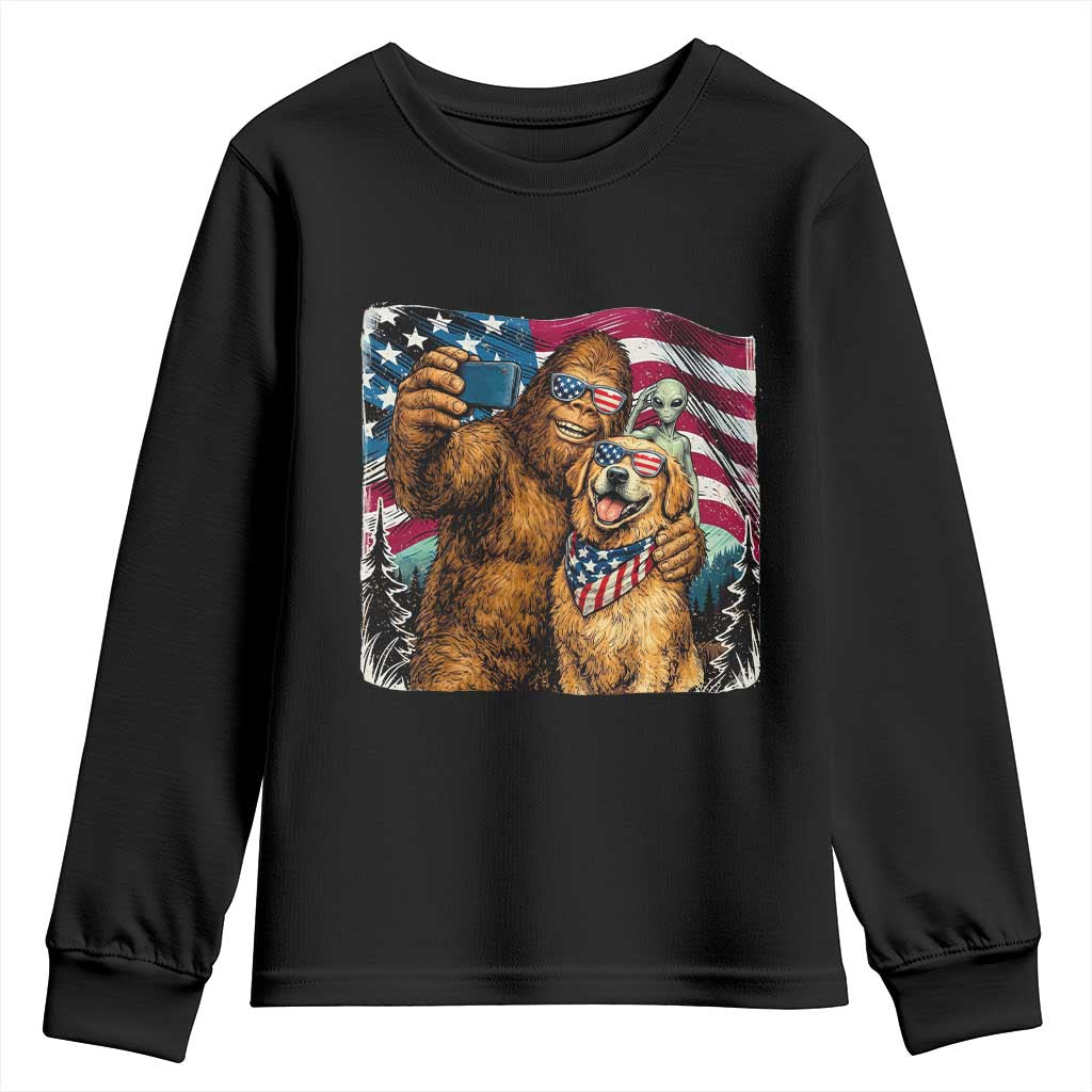 Funny Patriotic Bigfoot Golden Retriever Selfie Squad Youth Sweatshirt TS12 Black Print Your Wear