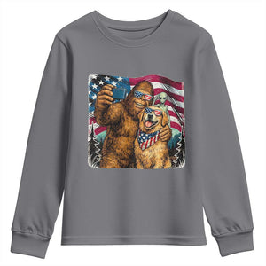 Funny Patriotic Bigfoot Golden Retriever Selfie Squad Youth Sweatshirt TS12 Charcoal Print Your Wear