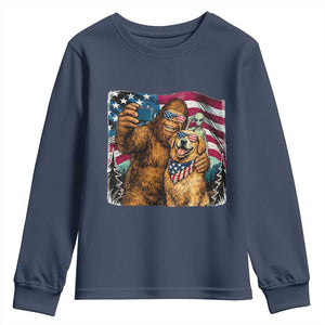 Funny Patriotic Bigfoot Golden Retriever Selfie Squad Youth Sweatshirt TS12 Navy Print Your Wear