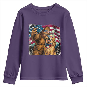 Funny Patriotic Bigfoot Golden Retriever Selfie Squad Youth Sweatshirt TS12 Purple Print Your Wear