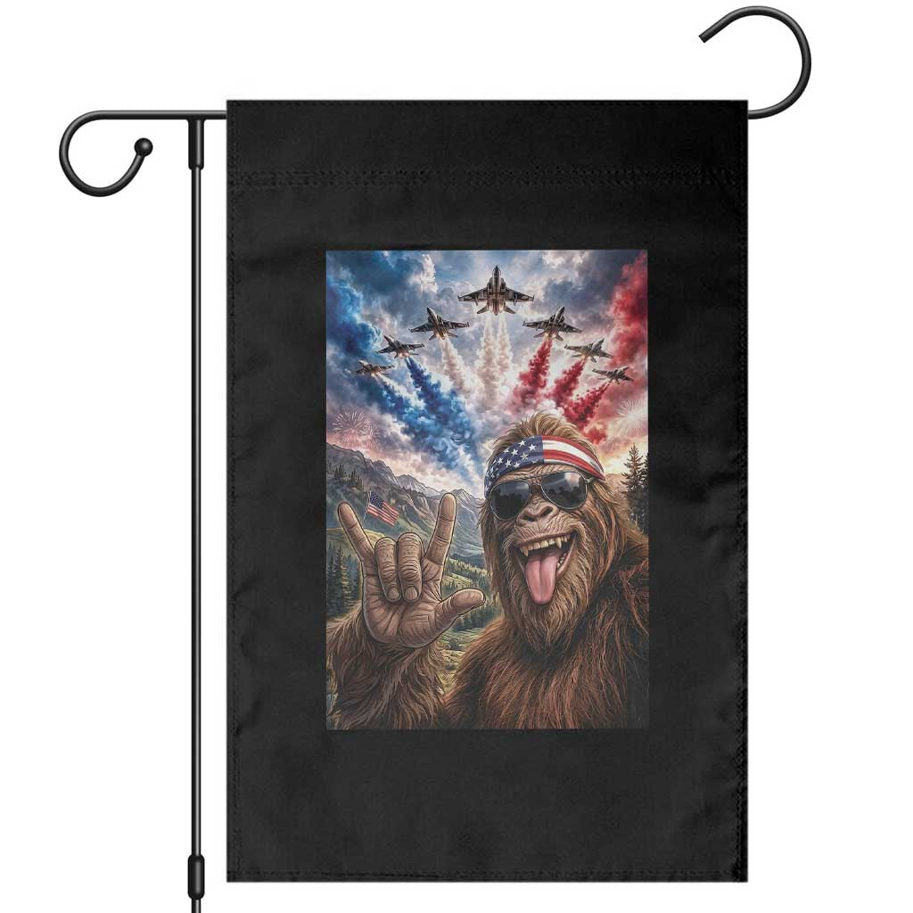 Patriotic Bigfoot 4th Of July Selfie Garden Flag Funny USA Freedom Jet Fighter Graphic TS12 Black Print Your Wear