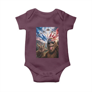 Patriotic Bigfoot 4th Of July Selfie Baby Onesie Funny USA Freedom Jet Fighter Graphic TS12 Maroon Print Your Wear