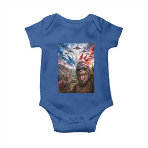 Patriotic Bigfoot 4th Of July Selfie Baby Onesie Funny USA Freedom Jet Fighter Graphic TS12 Royal Blue Print Your Wear