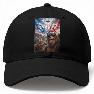 Patriotic Bigfoot 4th Of July Selfie Baseball Cap Funny USA Freedom Jet Fighter Graphic TS12 Print Your Wear