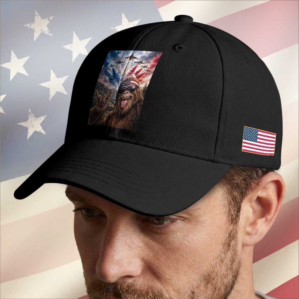 Patriotic Bigfoot 4th Of July Selfie Baseball Cap Funny USA Freedom Jet Fighter Graphic TS12 Print Your Wear