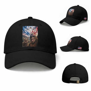 Patriotic Bigfoot 4th Of July Selfie Baseball Cap Funny USA Freedom Jet Fighter Graphic TS12 Baseball Cap Universal Fit Black Print Your Wear