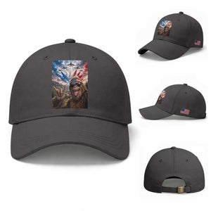 Patriotic Bigfoot 4th Of July Selfie Baseball Cap Funny USA Freedom Jet Fighter Graphic TS12 Baseball Cap Universal Fit Dark Gray Print Your Wear