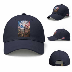 Patriotic Bigfoot 4th Of July Selfie Baseball Cap Funny USA Freedom Jet Fighter Graphic TS12 Baseball Cap Universal Fit Navy Print Your Wear