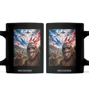 Patriotic Bigfoot 4th Of July Selfie Coffee Mug Funny USA Freedom Jet Fighter Graphic