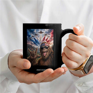 Patriotic Bigfoot 4th Of July Selfie Coffee Mug Funny USA Freedom Jet Fighter Graphic