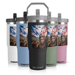 Patriotic Bigfoot 4th Of July Selfie Flip Straw Tumbler Funny USA Freedom Jet Fighter Graphic