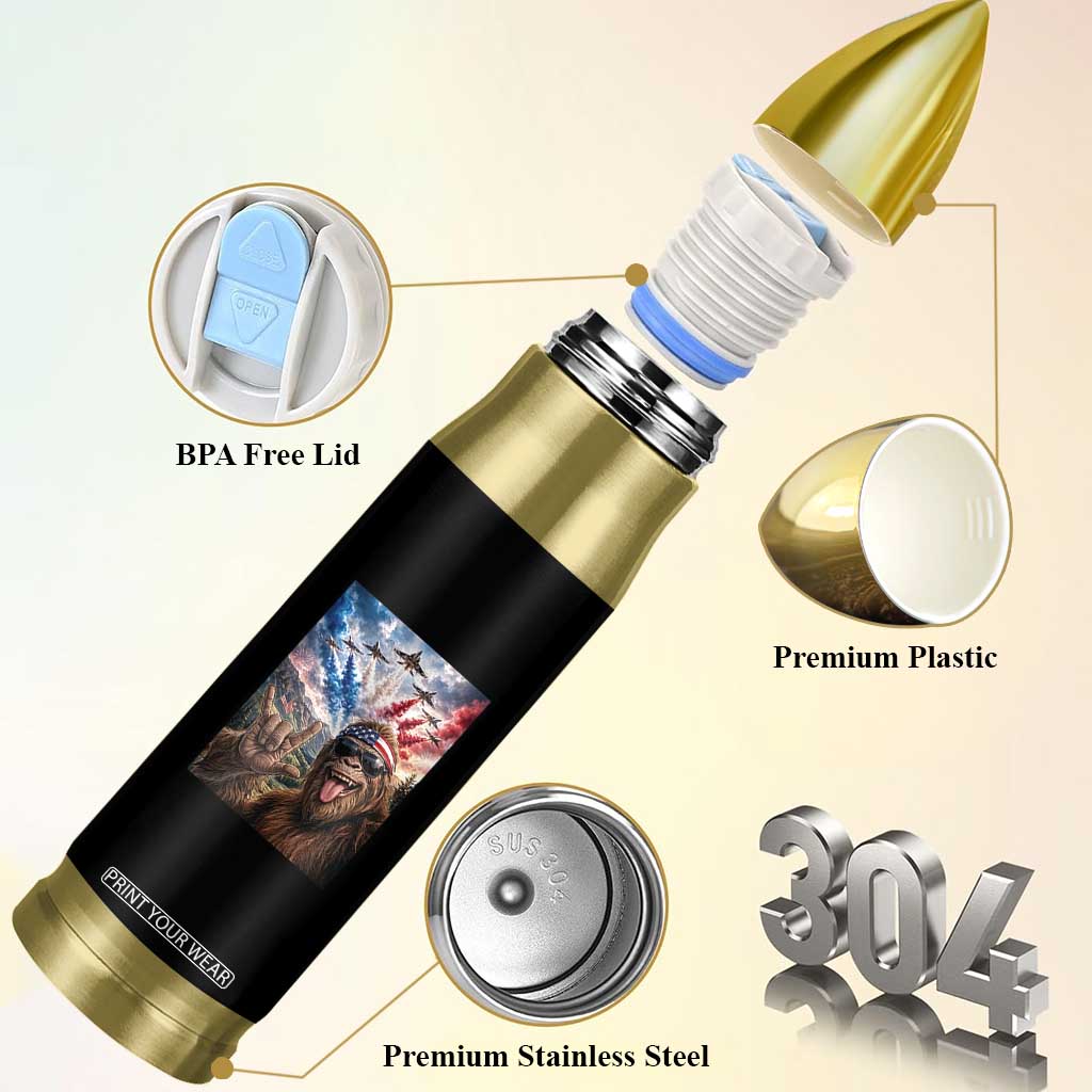 Patriotic Bigfoot 4th Of July Selfie Bullet Tumbler Funny USA Freedom Jet Fighter Graphic