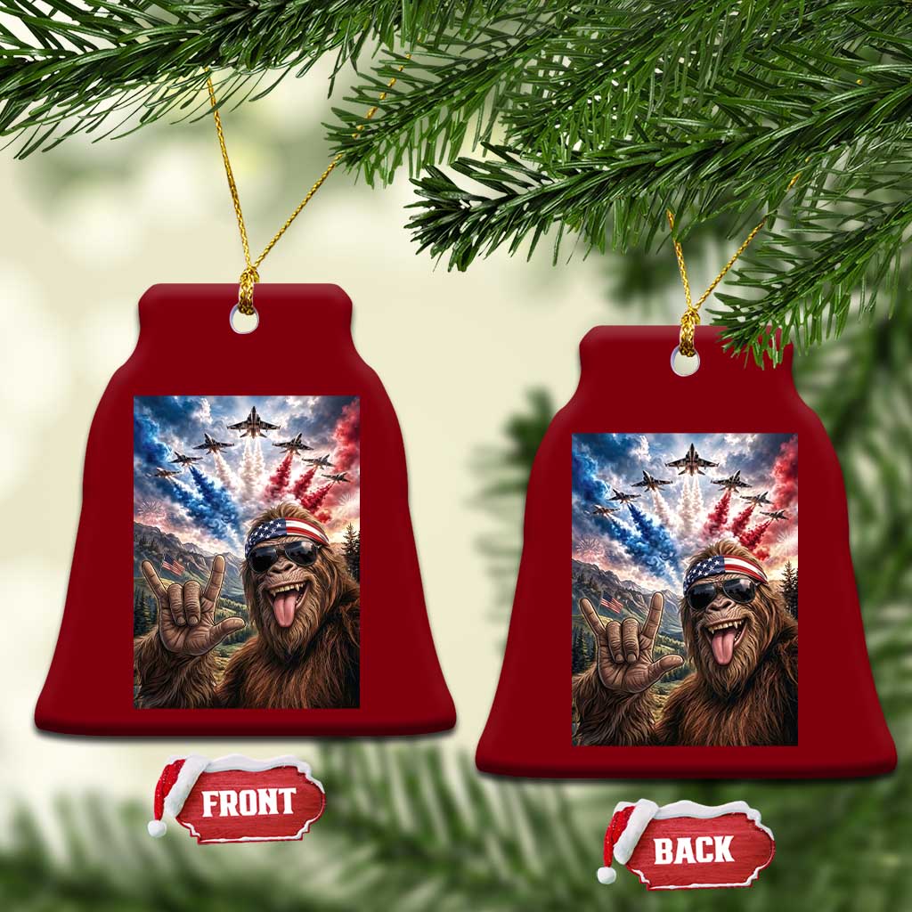 Patriotic Bigfoot 4th Of July Selfie Ceramic Ornament Funny USA Freedom Jet Fighter Graphic TS12 Print Your Wear