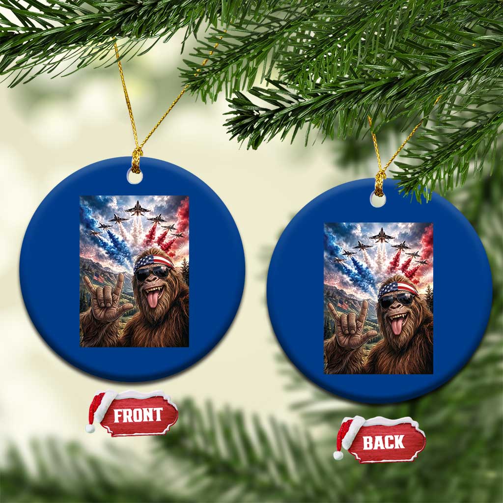 Patriotic Bigfoot 4th Of July Selfie Ceramic Ornament Funny USA Freedom Jet Fighter Graphic TS12 1pc Blue Print Your Wear